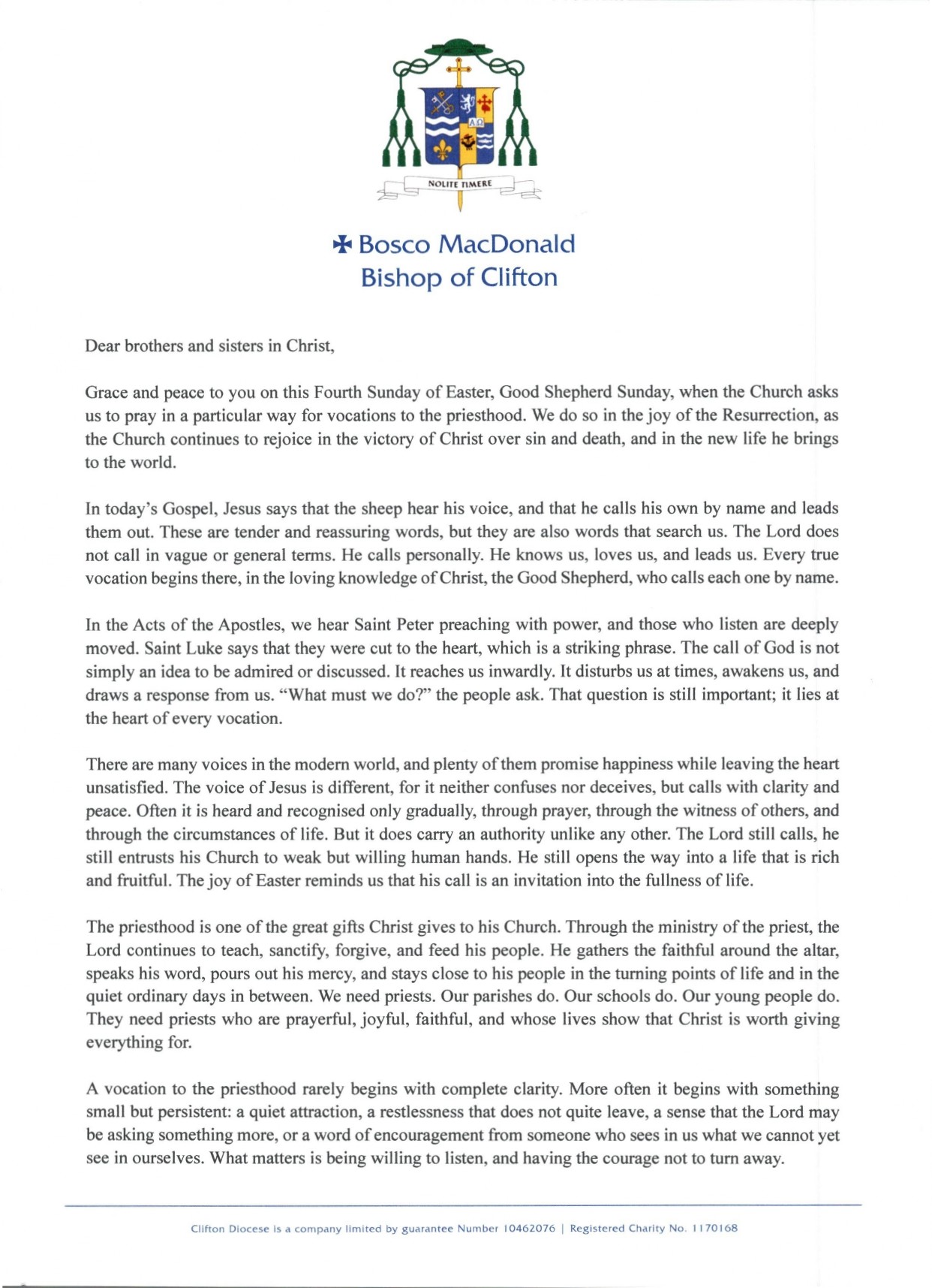 Pastoral Letter For The Fourth Sunday Of Easter April 2026 Page 0001