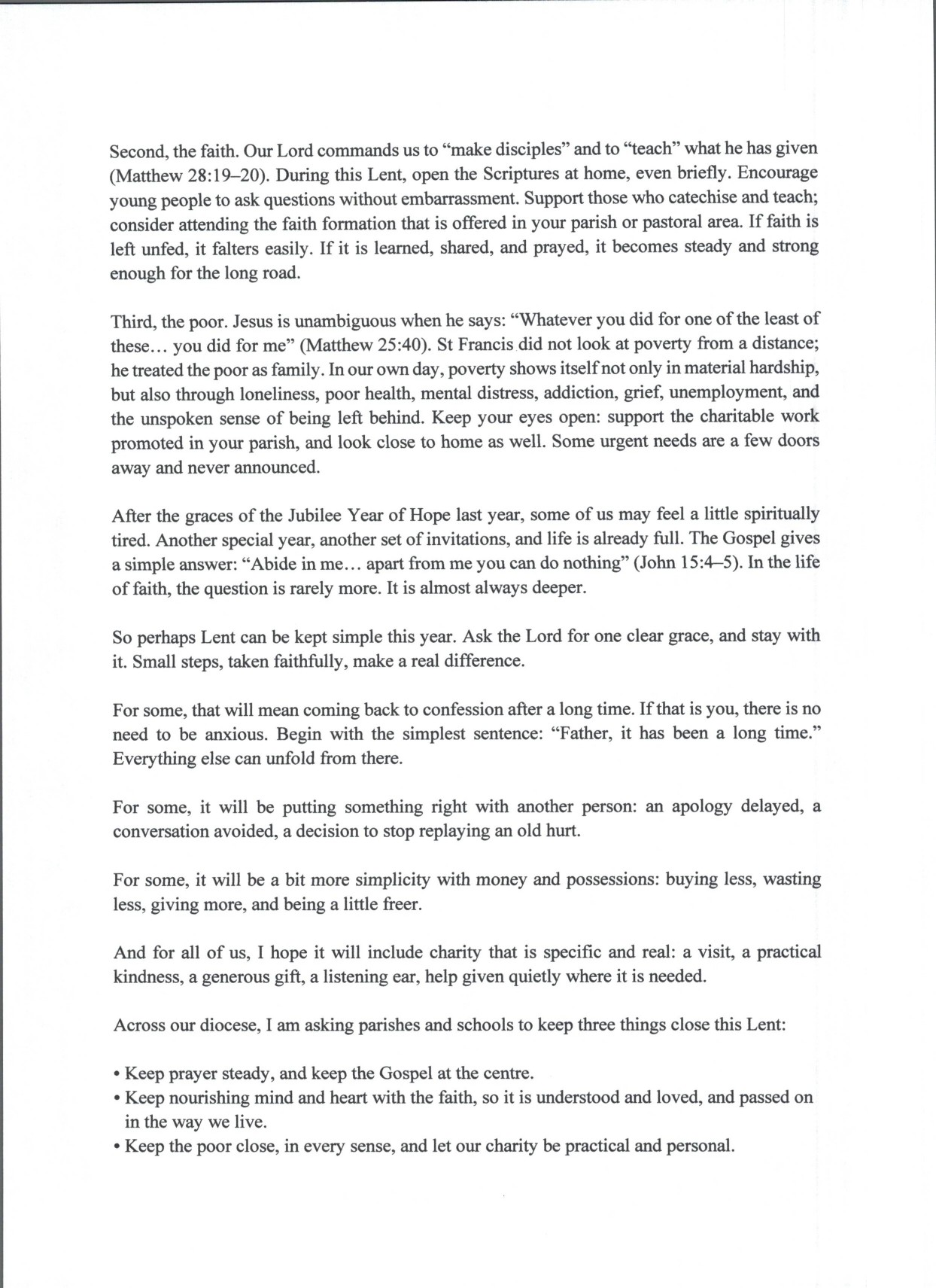 Pastoral Letter For The First Sunday Of Lent 2026 Page 0002