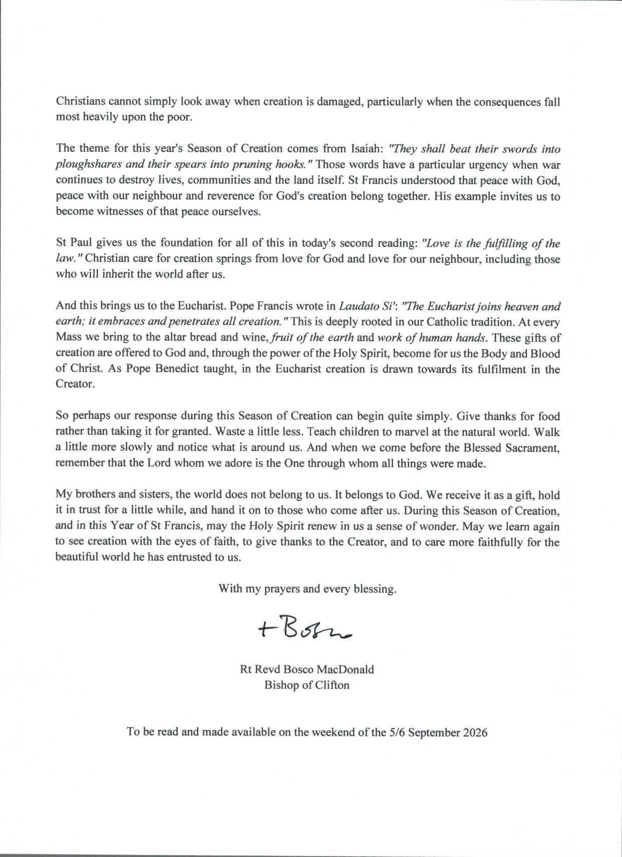 Pastoral Letter For The Season Of Creation   Sunday 6 September 2026 Page 0002