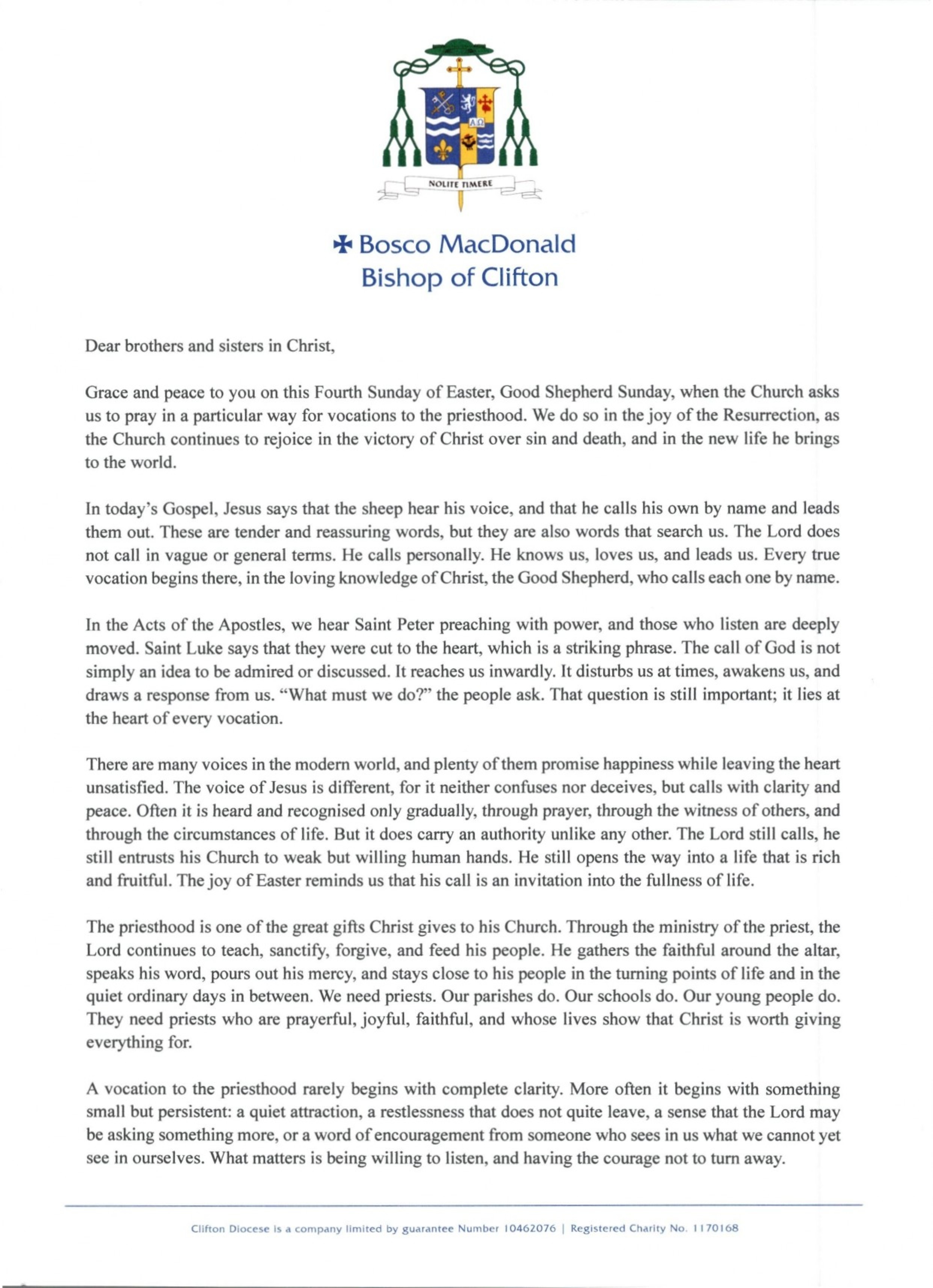 Pastoral Letter For The Fourth Sunday Of Easter April 2026 Page 0001