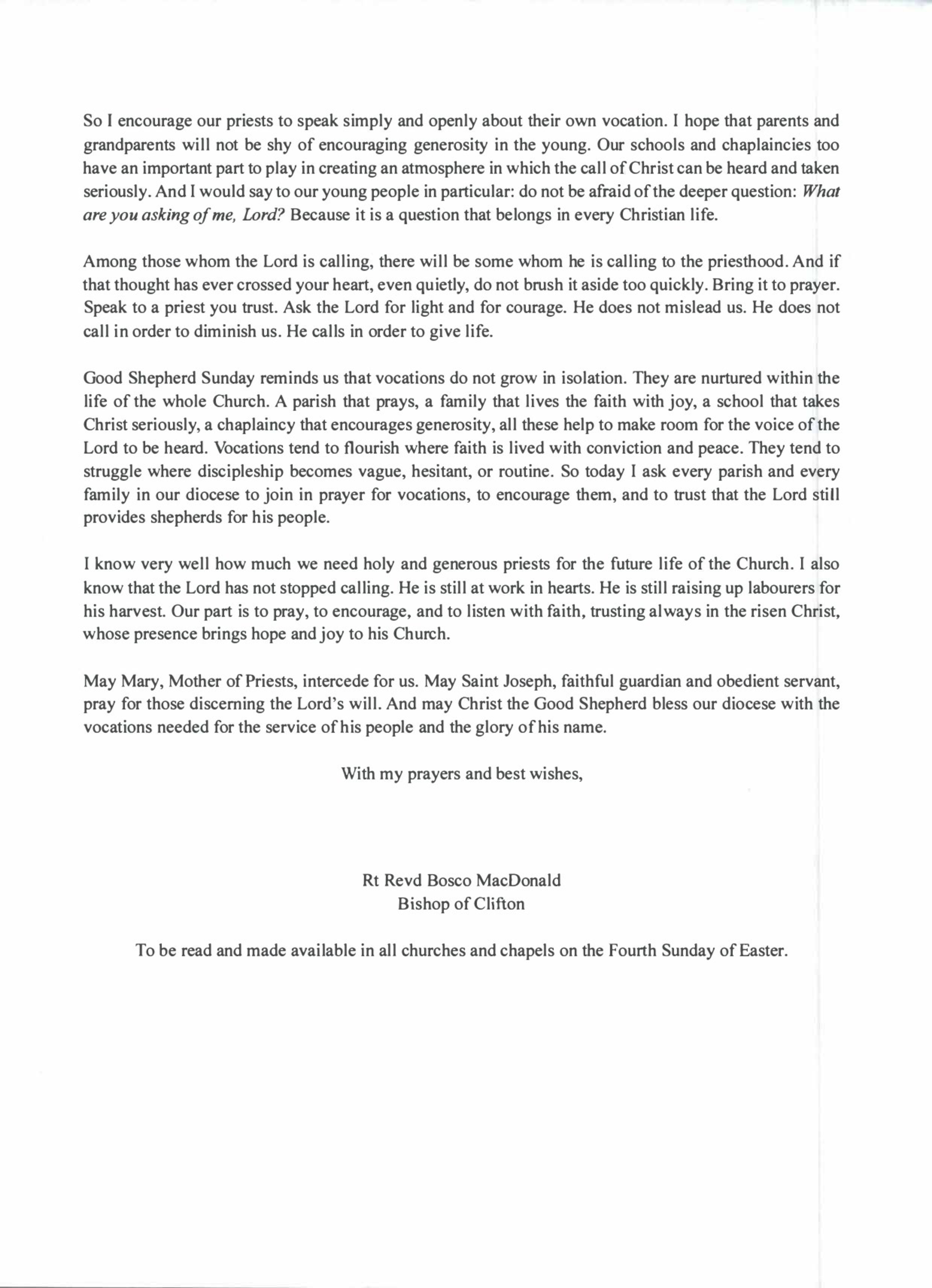 Pastoral Letter For The Fourth Sunday Of Easter April 2026 Page 0002