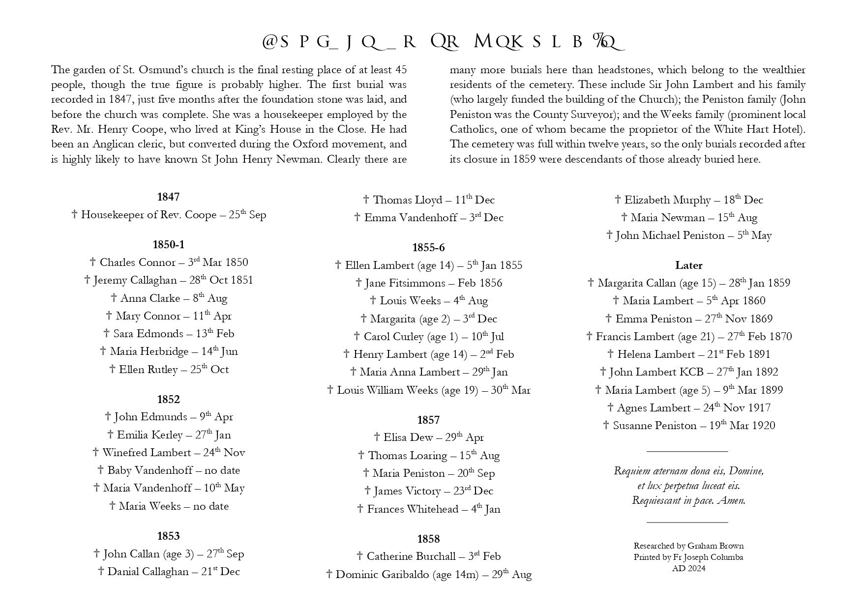 Burials At St Osmund Page 0001
