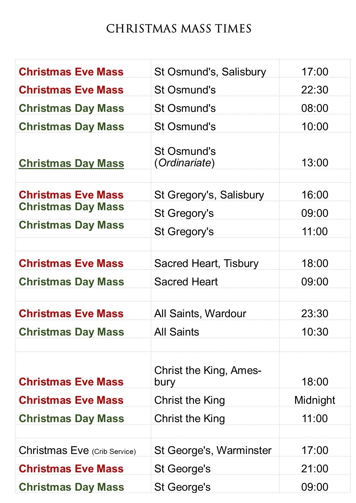 Christmas Mass Times