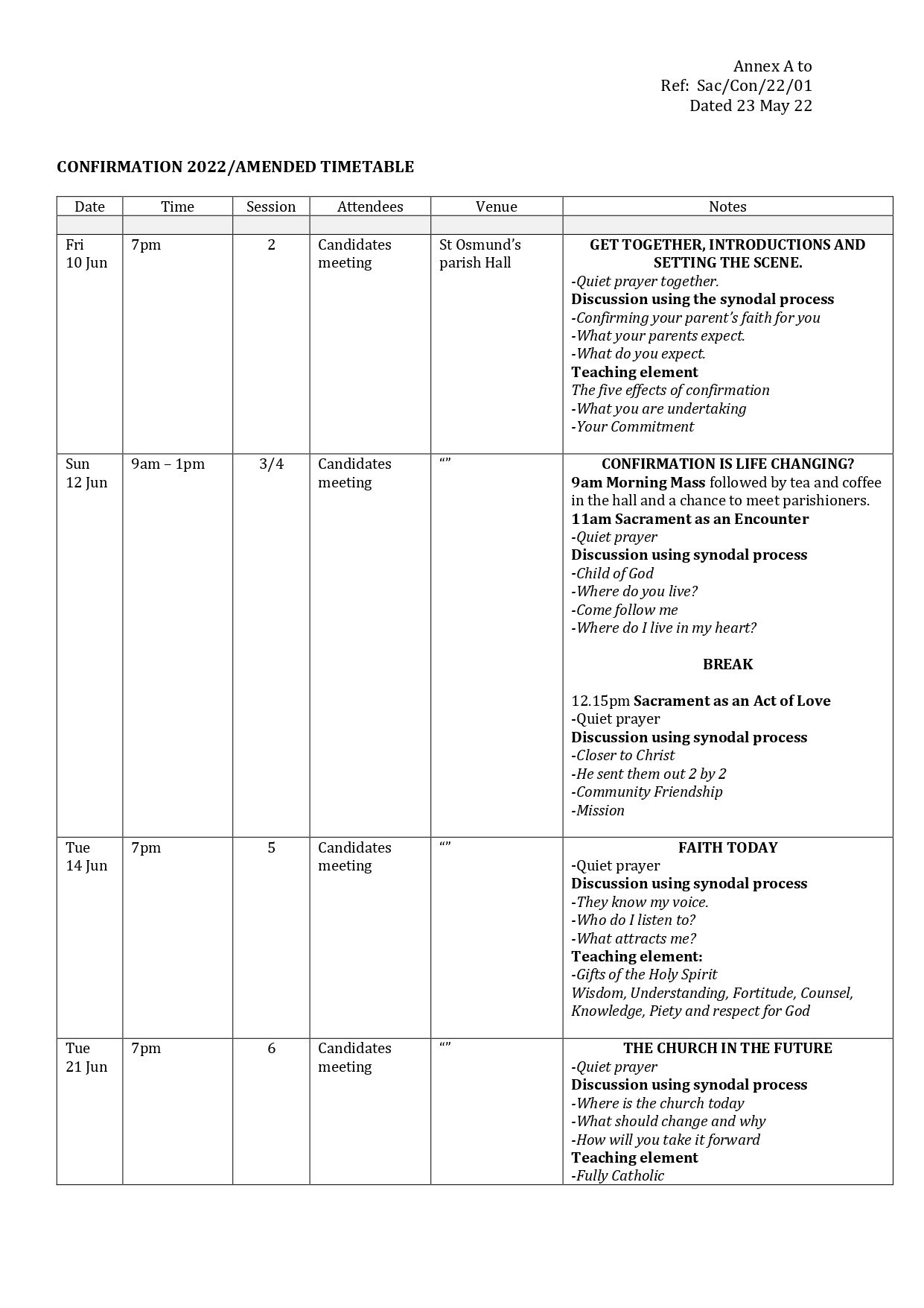 Confirmation 2022 Amended Timetable Page 0001