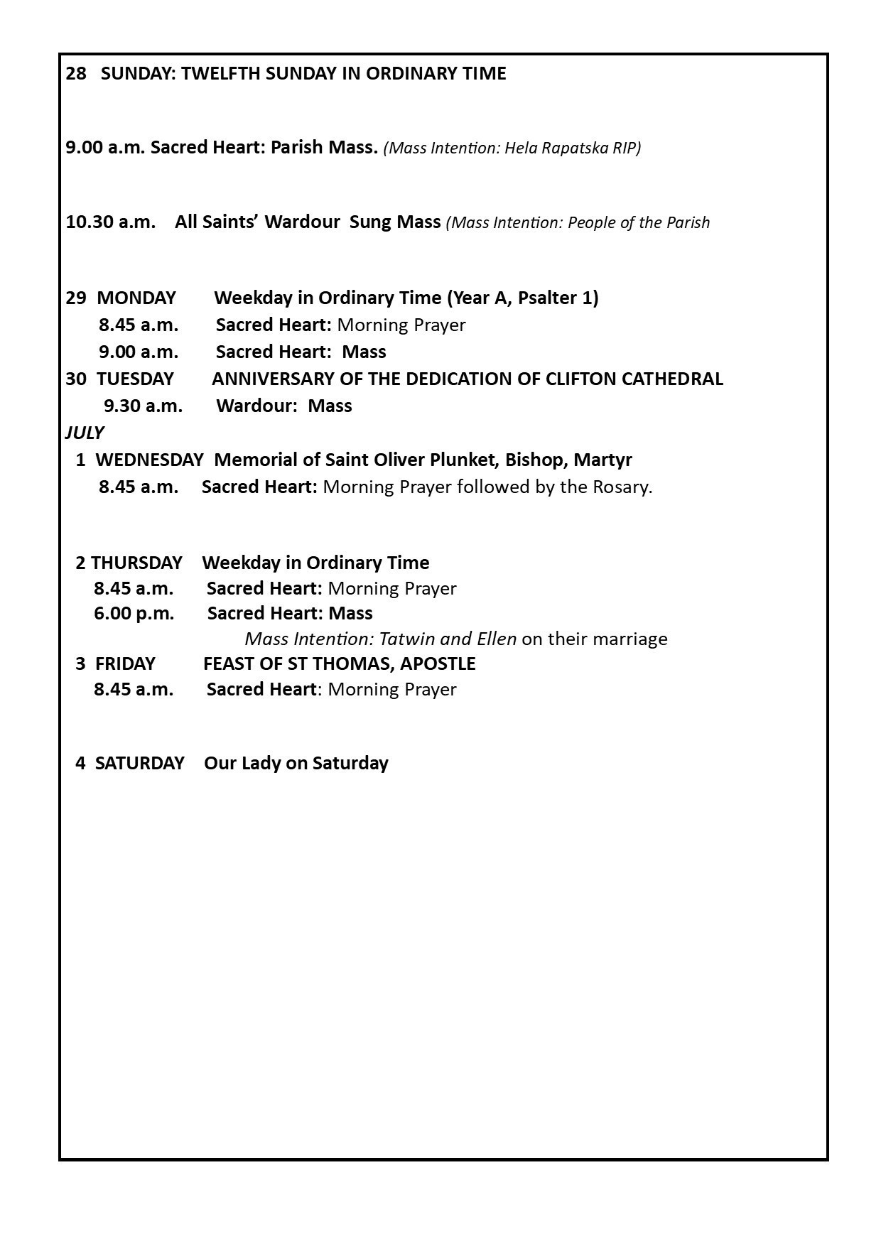 Liturgy 28 June
