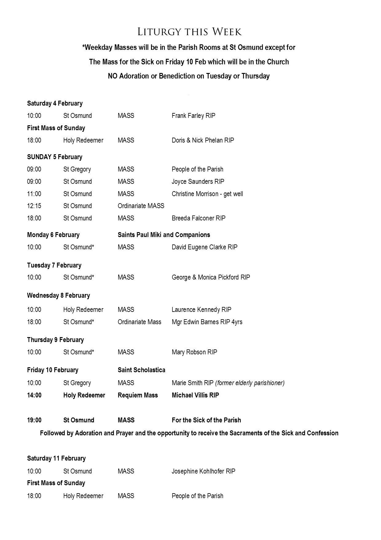 Mass Times 03022023