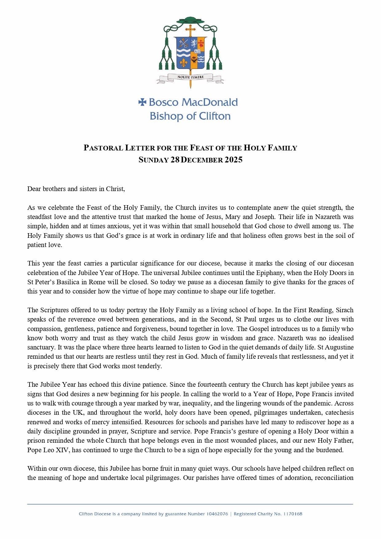 Pastoral Letter For The Feast Of The Holy Family December 27 2025 Page 0001